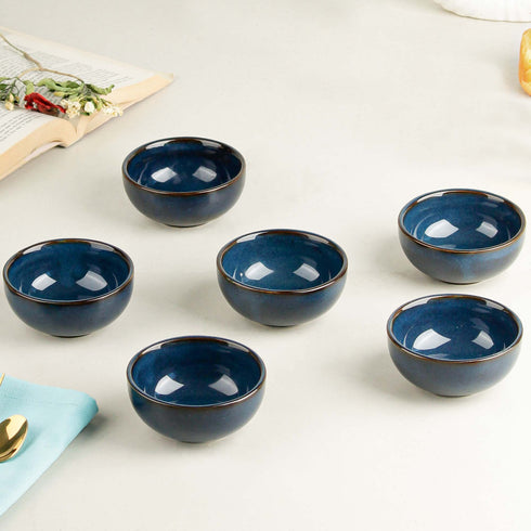 Galaxy Blue Ceramic Vegetable Bowl Set of 6, 150 ML